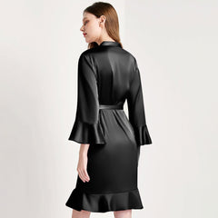 Solid Color For Women 100% Pure Silk Bathrobe With Belt - DIANASILK