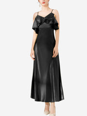 22 Momme Cold Shoulder Ruffled Silk Midi Slip Dress - DIANASILK