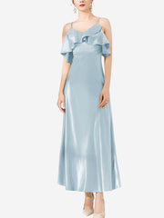 22 Momme Cold Shoulder Ruffled Silk Midi Slip Dress - DIANASILK