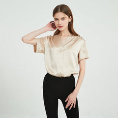 Short Sleeves Silk Shirts For Women 100% Pure Silk Top - DIANASILK