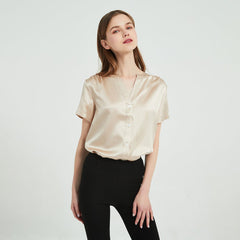 Short Sleeves Silk Shirts For Women 100% Pure Silk Top - DIANASILK