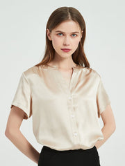 Short Sleeves Silk Shirts For Women 100% Pure Silk Top - DIANASILK