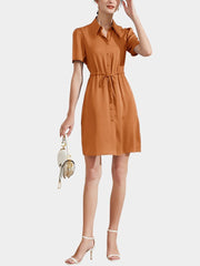 22 Momme Summer Short-Sleeve Button Down Silk Dress - DIANASILK