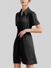 22 Momme Summer Short-Sleeve Button Down Silk Dress - DIANASILK