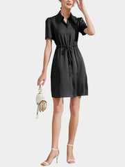 22 Momme Summer Short-Sleeve Button Down Silk Dress - DIANASILK