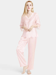 Pure Mulberry Silk Pajamas Luxury lace Silk Pajamas Set for Women - DIANASILK
