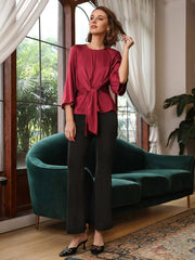 Blusa de seda con mangas acampanadas Camisa de seda para mujer