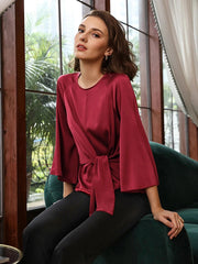 Blusa de seda con mangas acampanadas Camisa de seda para mujer
