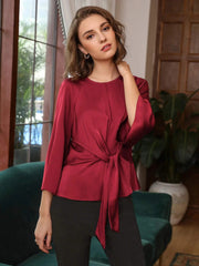 Blusa de seda con mangas acampanadas Camisa de seda para mujer
