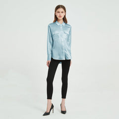Classic Long Sleeves Silk Top With Two Patch Pockets - DIANASILK