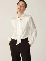 Classic Gorgeous Long Sleeves Collared Silk Blouse for Women - DIANASILK