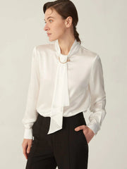 Classic Gorgeous Long Sleeves Collared Silk Blouse for Women - DIANASILK