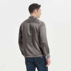 Classic Long Sleeves Stand Collar Pullover Men Silk Shirts - DIANASILK