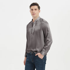 Classic Long Sleeves Stand Collar Pullover Men Silk Shirts - DIANASILK