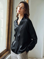 V Neck Silk Shirt Long Sleeves Silk Top Silk Blouse for Women - DIANASILK