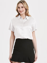 Womens Silk Blouse Hidden Placket Short Sleeves Silk Shirt - DIANASILK
