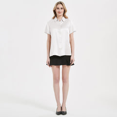 Womens Silk Blouse Hidden Placket Short Sleeves Silk Shirt - DIANASILK