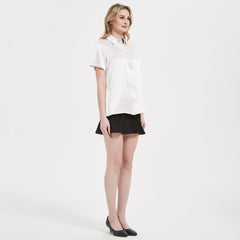 Womens Silk Blouse Hidden Placket Short Sleeves Silk Shirt - DIANASILK