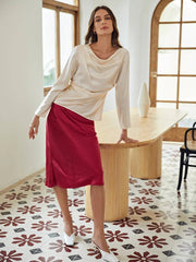 Luxury 100% Silk Blouse Cowl Neck Long Sleeve Silk Shirt - DIANASILK