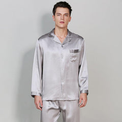 Men's Luxury Long Silk Nightwear 100% Silk Sleeve Pajamas Set - DIANASILK