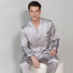 Men's Luxury Long Silk Nightwear 100% Silk Sleeve Pajamas Set - DIANASILK