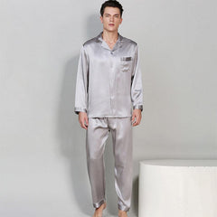 Men's Luxury Long Silk Nightwear 100% Silk Sleeve Pajamas Set - DIANASILK
