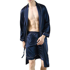 Men's Silk Bathrobe Silk Robe Kimono Robe with Shorts - DIANASILK