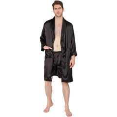 Men's Silk Kimono with Shorts Summer Long-Sleeve Silk Robe Set - DIANASILK