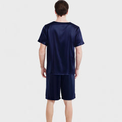 Men's Silk Short Pajama Set Silk Lounge Pajama Shorts 2 Piece Outfits Short Sleeve PJS - DIANASILK