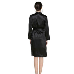 Mid Length V Neck Long Sleeves Silk Robe for Women - DIANASILK