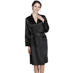 Mid Length V Neck Long Sleeves Silk Robe for Women - DIANASILK