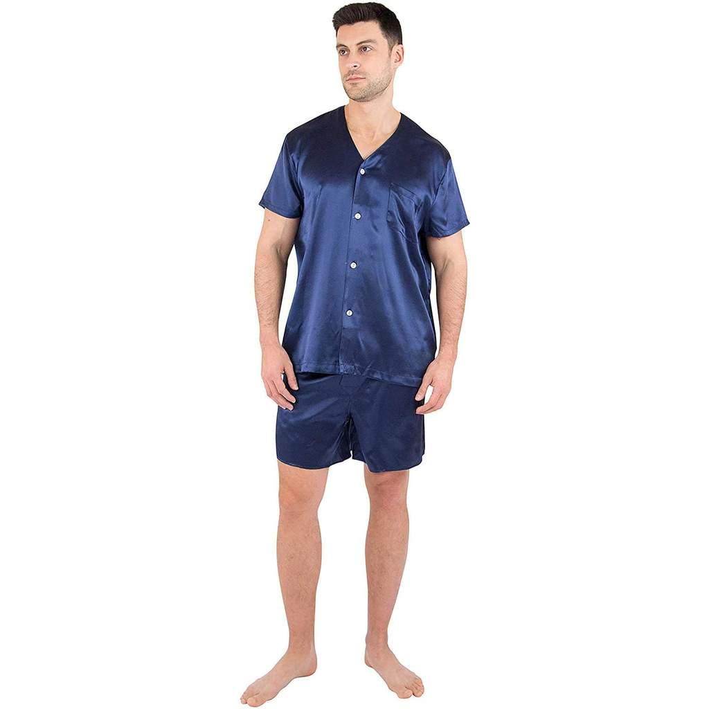 Short Silk Pajama Set For Men Silk Shirts and Pants Set Mens Silk Sleepwear - DIANASILK