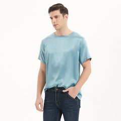 Camisas de seda de mangas cortas para hombres cómodos tapa de seda de cuello redondo