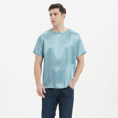 Camisas de seda de mangas cortas para hombres cómodos tapa de seda de cuello redondo