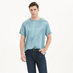 Camisas de seda de mangas cortas para hombres cómodos tapa de seda de cuello redondo