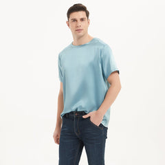 Camisas de seda de mangas cortas para hombres cómodos tapa de seda de cuello redondo