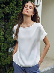Batwing Sleeve Silk Top Silk T Shirt For Women - DIANASILK