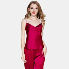 Silk V Neck Cami Pajamas Luxury Silk Sleepwear Set For Women - DIANASILK