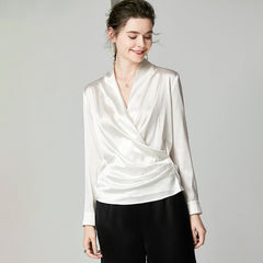 Elegant Ladies Silk Blouse 100% Mulberry Long Sleeves Silk Top