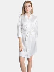 V-Neck Ladies Soft Sleepwear Short Self-tie Belt Silk Robe for Women - DIANASILK
