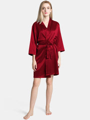 V-Neck Ladies Soft Sleepwear Short Self-tie Belt Silk Robe for Women - DIANASILK