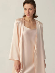 V Neck Silk Mulberry Long Sleeve for Women Night Robe with Belt - DIANASILK