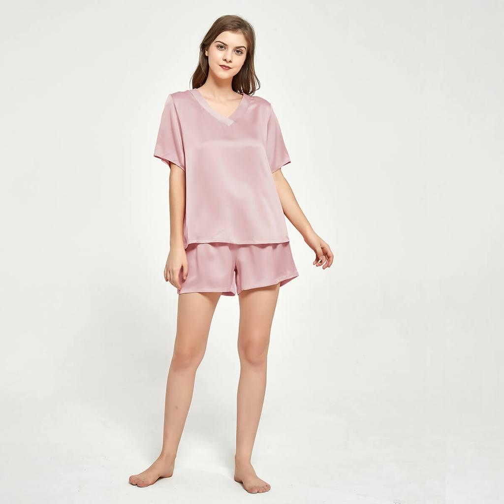 V-neck Silk Short Pajama Set for Women - DIANASILK