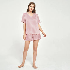 V-neck Silk Short Pajama Set for Women - DIANASILK