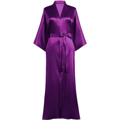 Women Long V Neckline Silk Kimono Robe - DIANASILK