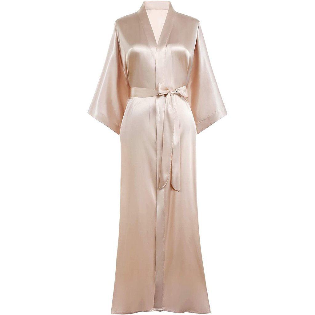 Women Long V Neckline Silk Kimono Robe - DIANASILK