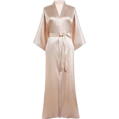 Women Long V Neckline Silk Kimono Robe - DIANASILK