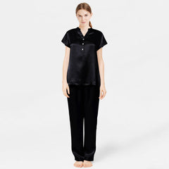 Women Short Sleeve Mulberry Silk Pajama Set V-Neck 100% Silk PJ Set - DIANASILK