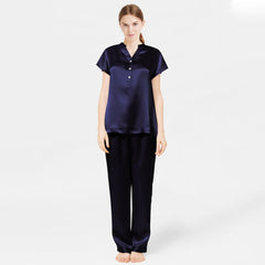 Women Short Sleeve Mulberry Silk Pajama Set V-Neck 100% Silk PJ Set - DIANASILK