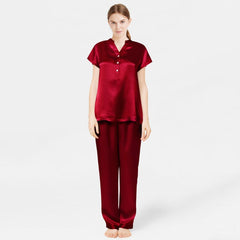 Women Short Sleeve Mulberry Silk Pajama Set V-Neck 100% Silk PJ Set - DIANASILK